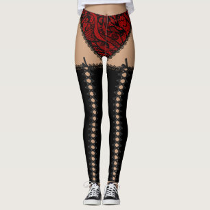 Black & Red Lace Up Leggings