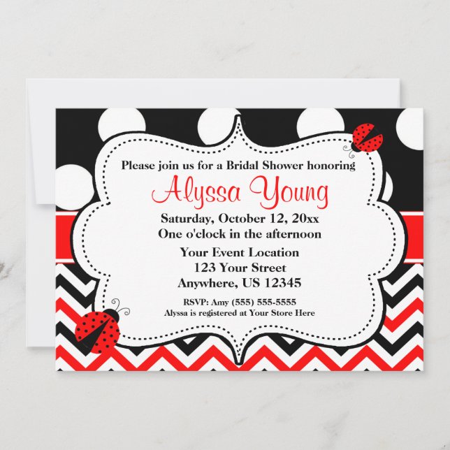 Black Red Ladybug Chevron Invitation (Front)