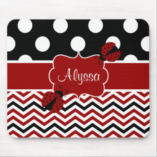Black Red Ladybug Chevron Personalised Mousepad