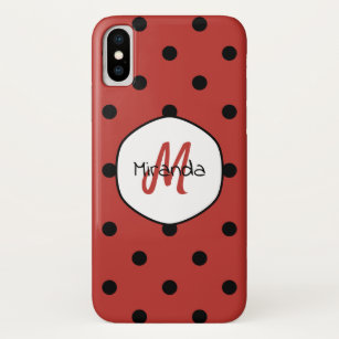 Black Red Ladybug Polka Dots Name and Monogram Case-Mate iPhone Case