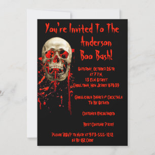 Black & Red Laughing Skull QR Code Halloween Party Invitation