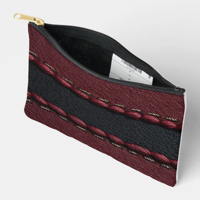 Black & Red Leather Effect Accessory Pouch (Open)