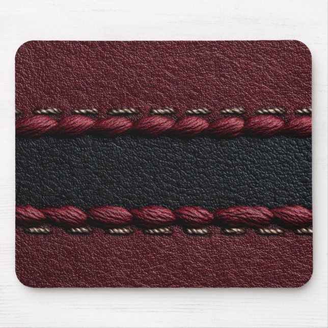 Black & Red Leather Effect Mouse Mat (Front)