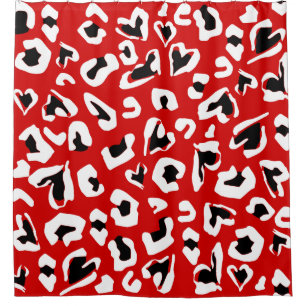 black red leopard animal print hearts shower curtain