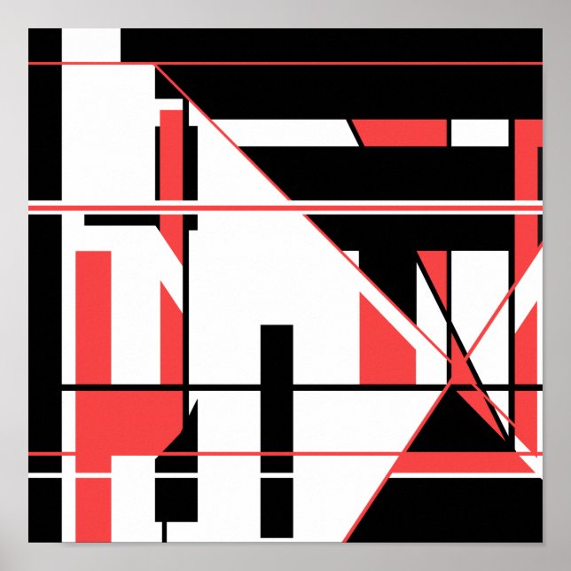 Black Red Lines Shapes on White Abstract Design Poster (Front)