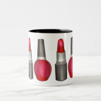 Black Red Lipstick Nail Polish Makeup Beauty Mug