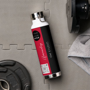Black Red Logo Qr Code Geometry Name Water Bottle