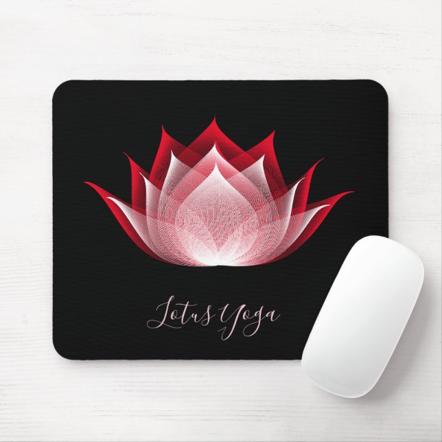 Black Red Lotus Moiré Drawing Flower Graphic Yoga Mouse Mat (With Mouse)