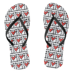 Black & Red Love Heart Flip Flops