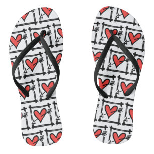 Black & Red Love Heart Flip Flops