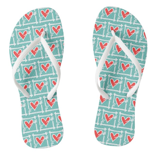 Black & Red Love Heart Flip Flops  (Footbed)