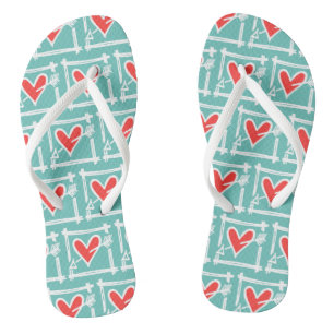 Black & Red Love Heart Flip Flops 