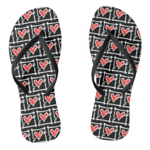 Black & Red Love Heart Flip Flops