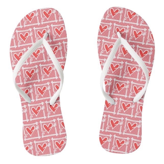 Black & Red Love Heart Flip Flops  (Footbed)