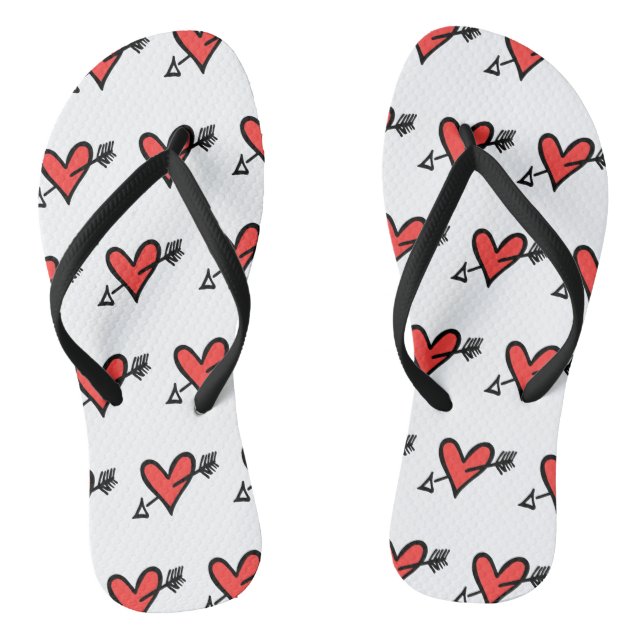 Black & Red Love Heart Flip Flops  (Footbed)