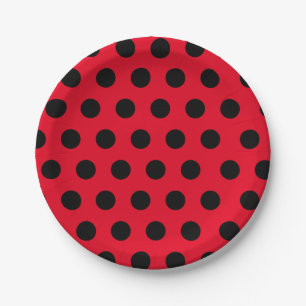 Black & Red Medium Sized Polka Dot Chic Paper Plate