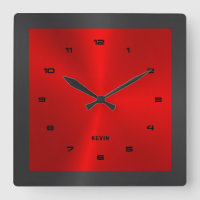 Black & Red & Metallic Stainless Steel Square W