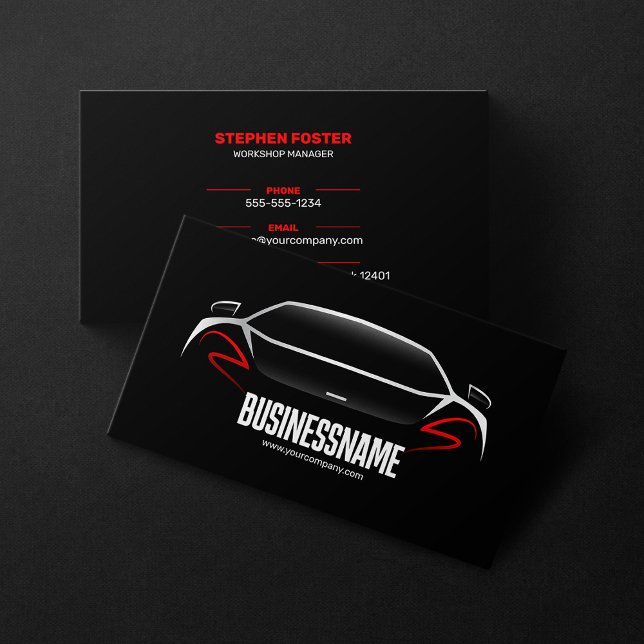 Black & Red Mobile Auto Detailing Automotive Car Business Card (Creator Uploaded)