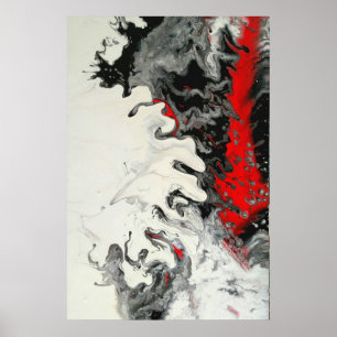 Black Red Modern Abstract Fluid Art Poster