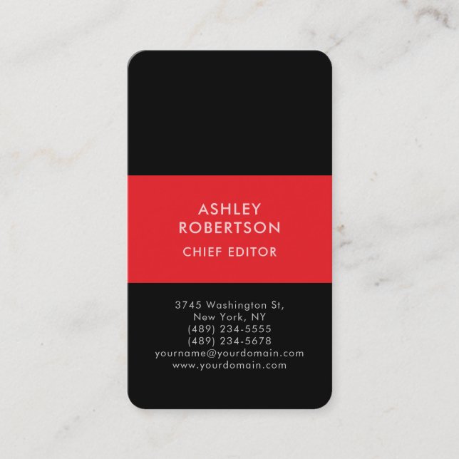 Black & Red Modern Professional Minimalist Plain Business Card (Front)