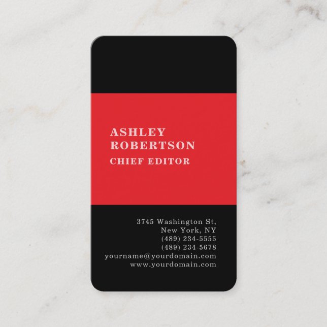 Black & Red Modern Professional Minimalist Plain Business Card (Front)
