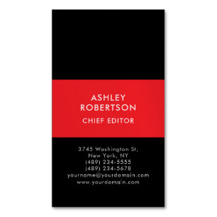 Black & Red Modern Professional Minimalist Plain Magnetic Business Card