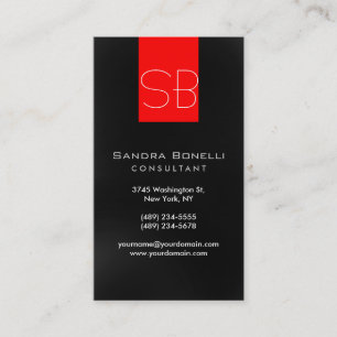 Black Red Monogram Business Card