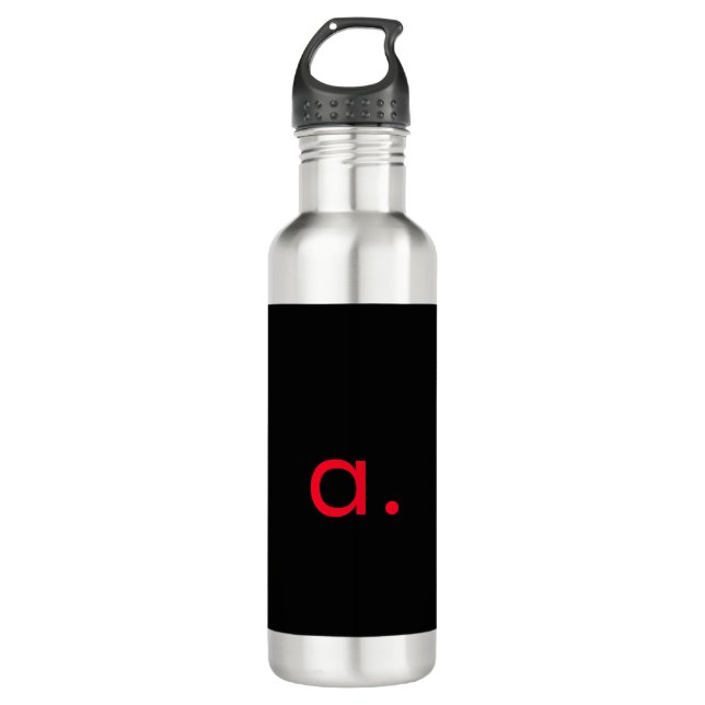 Black Red Monogram Initial Letter Modern Plain 710 Ml Water Bottle (Front)