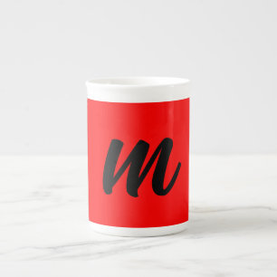 Black Red Monogram Initial Letter Modern Plain Bone China Mug