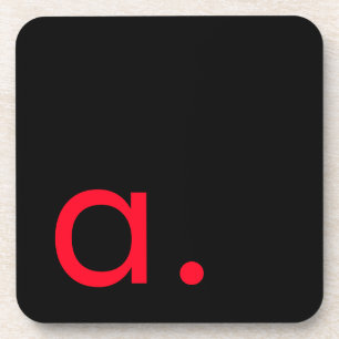 Black Red Monogram Initial Letter Modern Plain Coaster