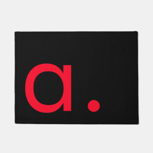 Black Red Monogram Initial Letter Modern Plain Doormat