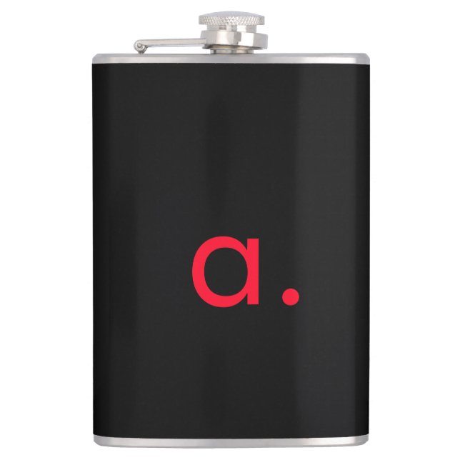 Black Red Monogram Initial Letter Modern Plain Hip Flask (Front)