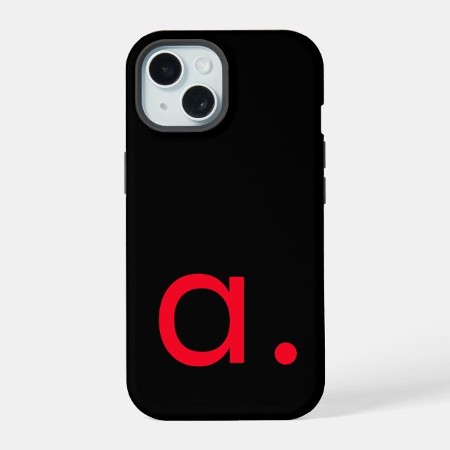 Black Red Monogram Initial Letter Modern Plain iPhone 15 Case (Back)