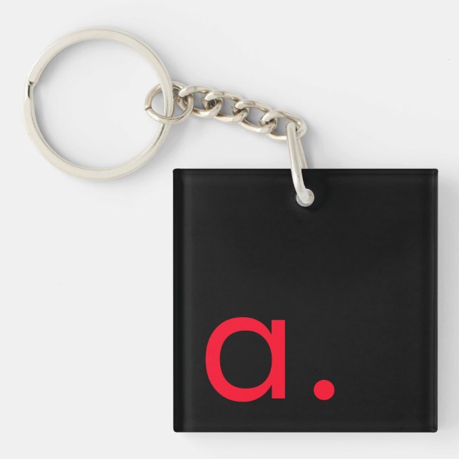 Black Red Monogram Initial Letter Modern Plain Key Ring (Front)