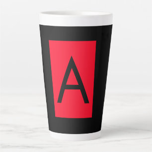 Black Red Monogram Initial Letter Modern Plain Latte Mug