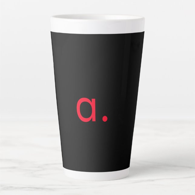 Black Red Monogram Initial Letter Modern Plain Latte Mug (Front)