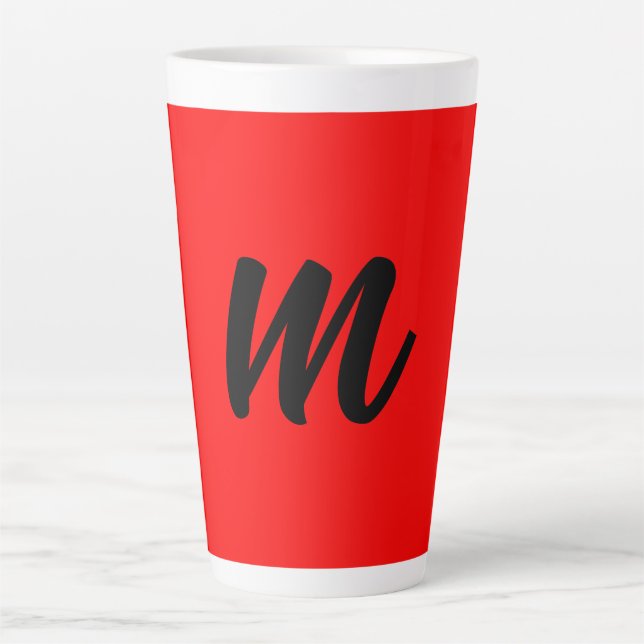 Black Red Monogram Initial Letter Modern Plain Latte Mug (Front)