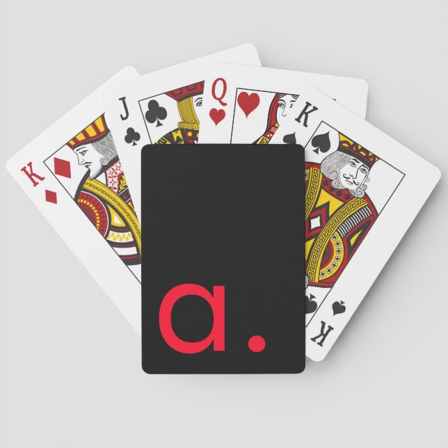 Black Red Monogram Initial Letter Modern Plain Playing Cards (Back)