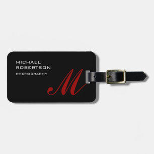 Black Red Monogram Initials Plain Minimalist Luggage Tag