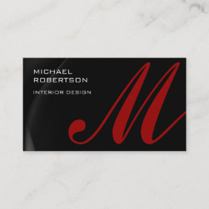 Black Red Monogram Interior Designer Business Card