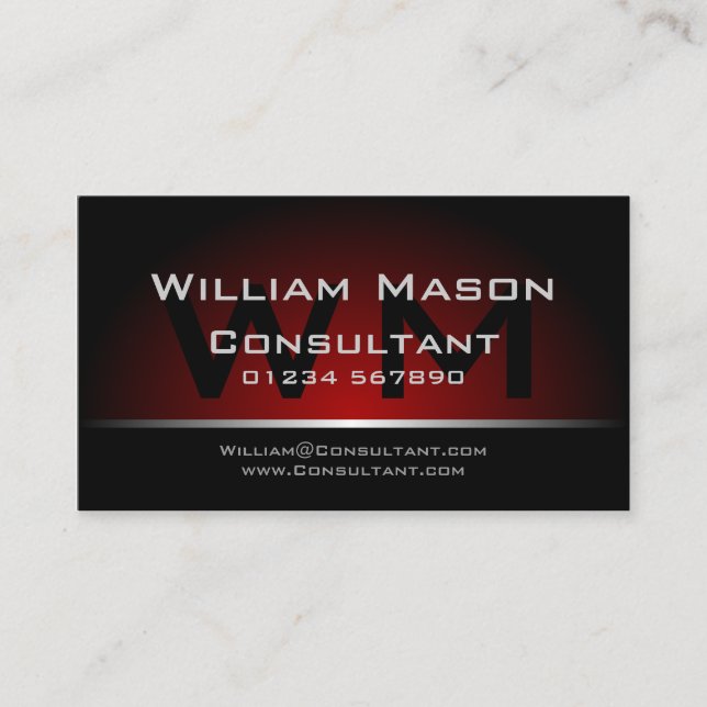 Black Red Monogram Professional - Business Card (Front)