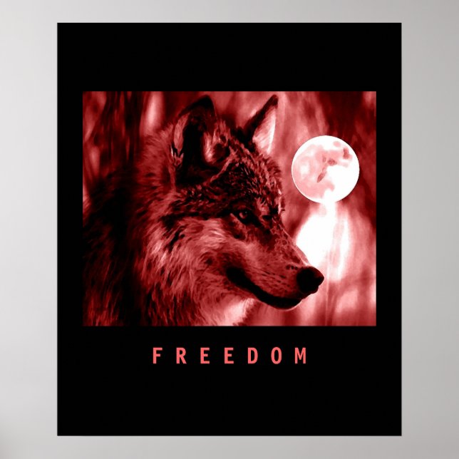 Black Red Motivational Freedom Wolf Poster Print (Front)