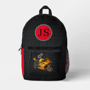 Black Red Motorcycle Monogram Boys Back To School  Printed Backpack