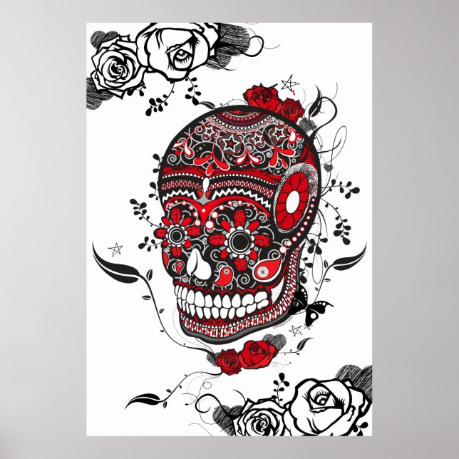 Black & Red Muerte Sugar Skull Poster (Front)