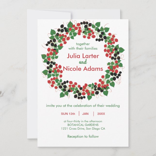 Black Red Mulberry Fruits Botanical Wedding Invitation (Front)
