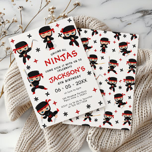 Black Red Ninja Warrior Birthday Boy Invitation