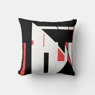 Black, Red on White Diagonal Geometric Design Cushion