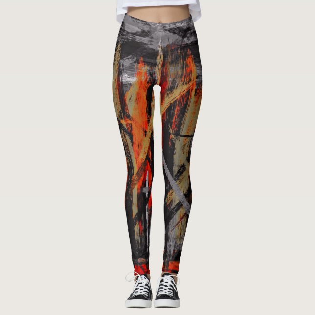 Black Red Orange Abstract Painting #2 Leggings (Front)