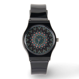 Black Red Orange Blue Boho Mandala Watch