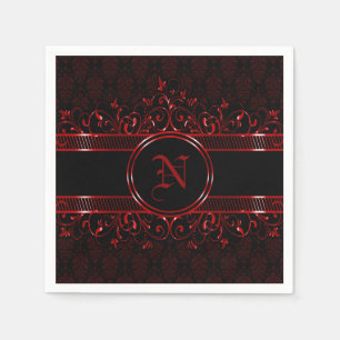 Black & Red Ornate Gothic Monogrammed   Napkin